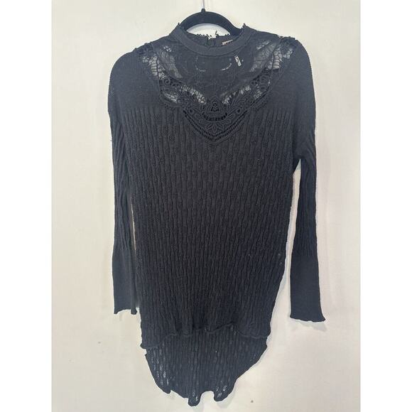 Free People Black Lace Stretchy Y2K Sweater Tunic Size XS 1538 - Picture 2 of 12